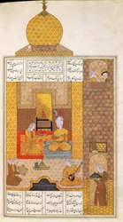 Ms D-212 fol.205b Bahram (420-28) visita la principessa del Turkestan, illustrazione per Le sette principesse, 1199, di Elias Nezami c.1550